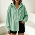 thumbnail image 4 of Qgtaibl Womens Long Sleeve Striped Shirts Oversized Button Down Drawstring Hoodies Lightweight Breathable Fall Tunic Tops Army Green XL, 4 of 5