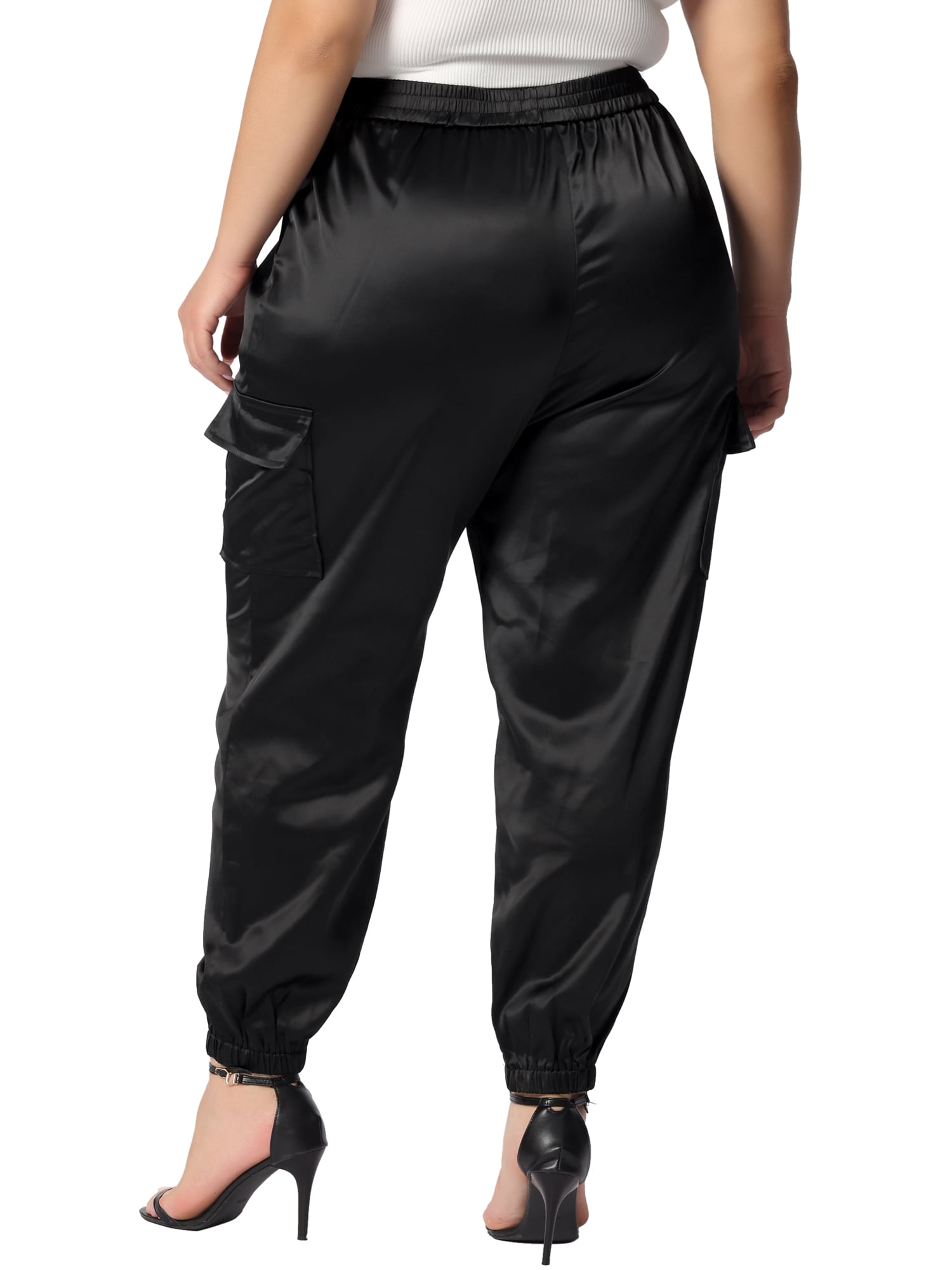 DARING DIVA Women's Plus Size Elastic Waist Ankle Length Cargo Pant 5X Black