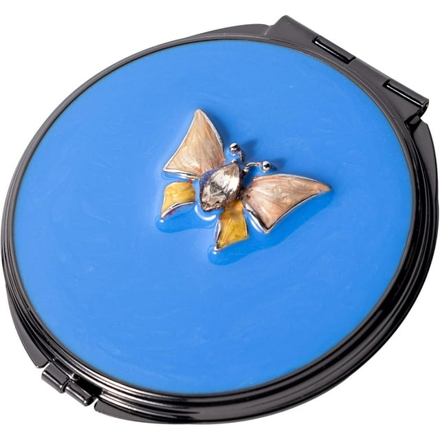 Portable Foldable Metal Makeup Travel Makeup Mirror with Cartoon Animal Design, Double-Sided 1X/2X Compact Makeup Mirror Pocket Makeup Mirror (Round,Drip Blue)