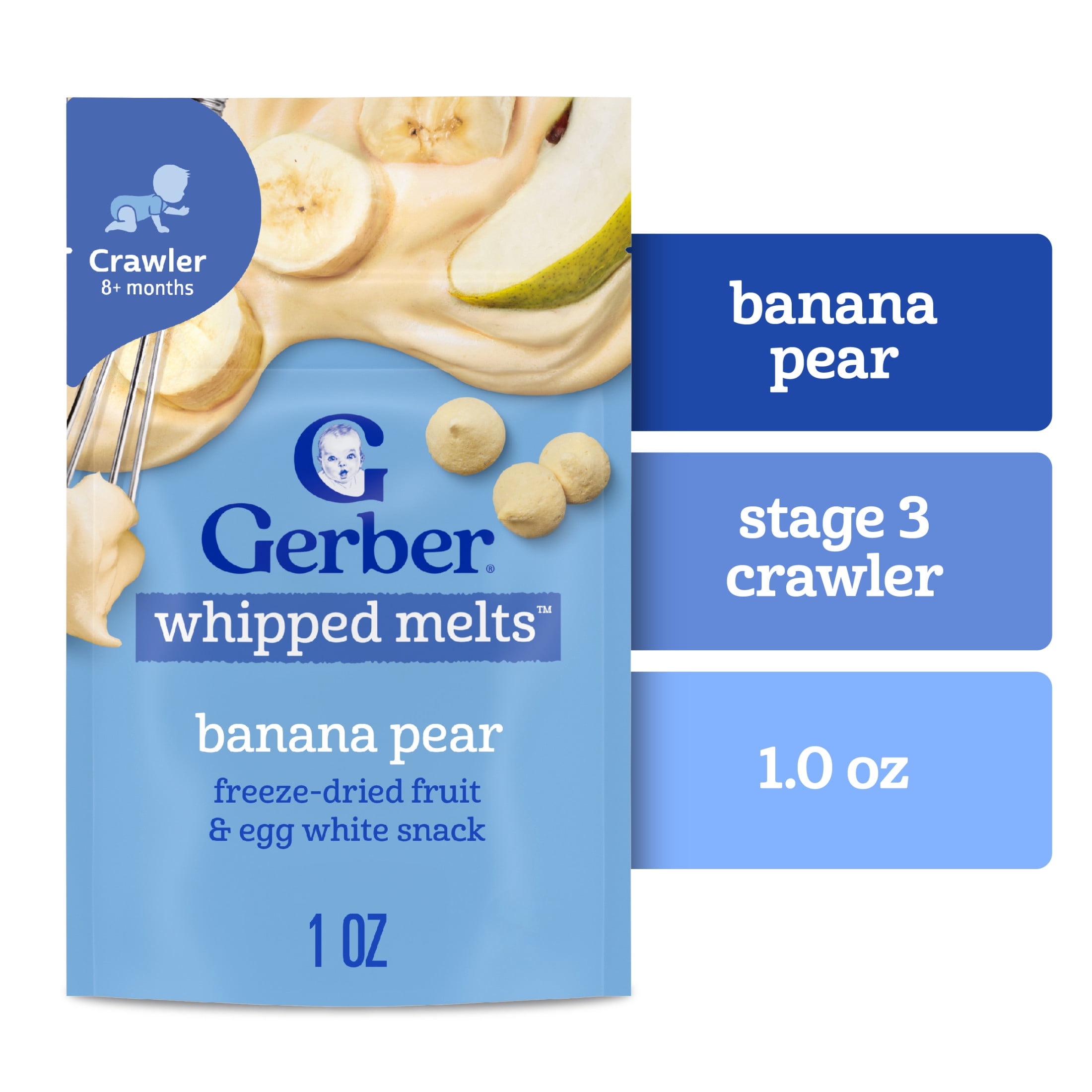 (6 pack) Gerber Natural Whipped Melts Baby Snacks Banana Pear, 0.85 oz Bag