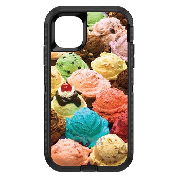 DistinctInk OtterBox Defender Custom Case for Apple iPhone 15 (6.1" Screen) - Ice Cream Scoops Cones - Raised Bezel Screen Guard