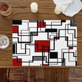 thumbnail image 4 of Abstract Geometric Squares Placemats Set of 4,Wipeable Washable Table Mats for Dining Tables, Black Red Modern Line Art Place Mats for Kitchen Event Party Tabletop Decor, 4 of 9