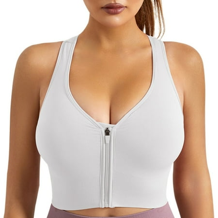 

Spdoo Zip Front Sports Bra for Women Wireless Post-Surgery Bra White 3XL