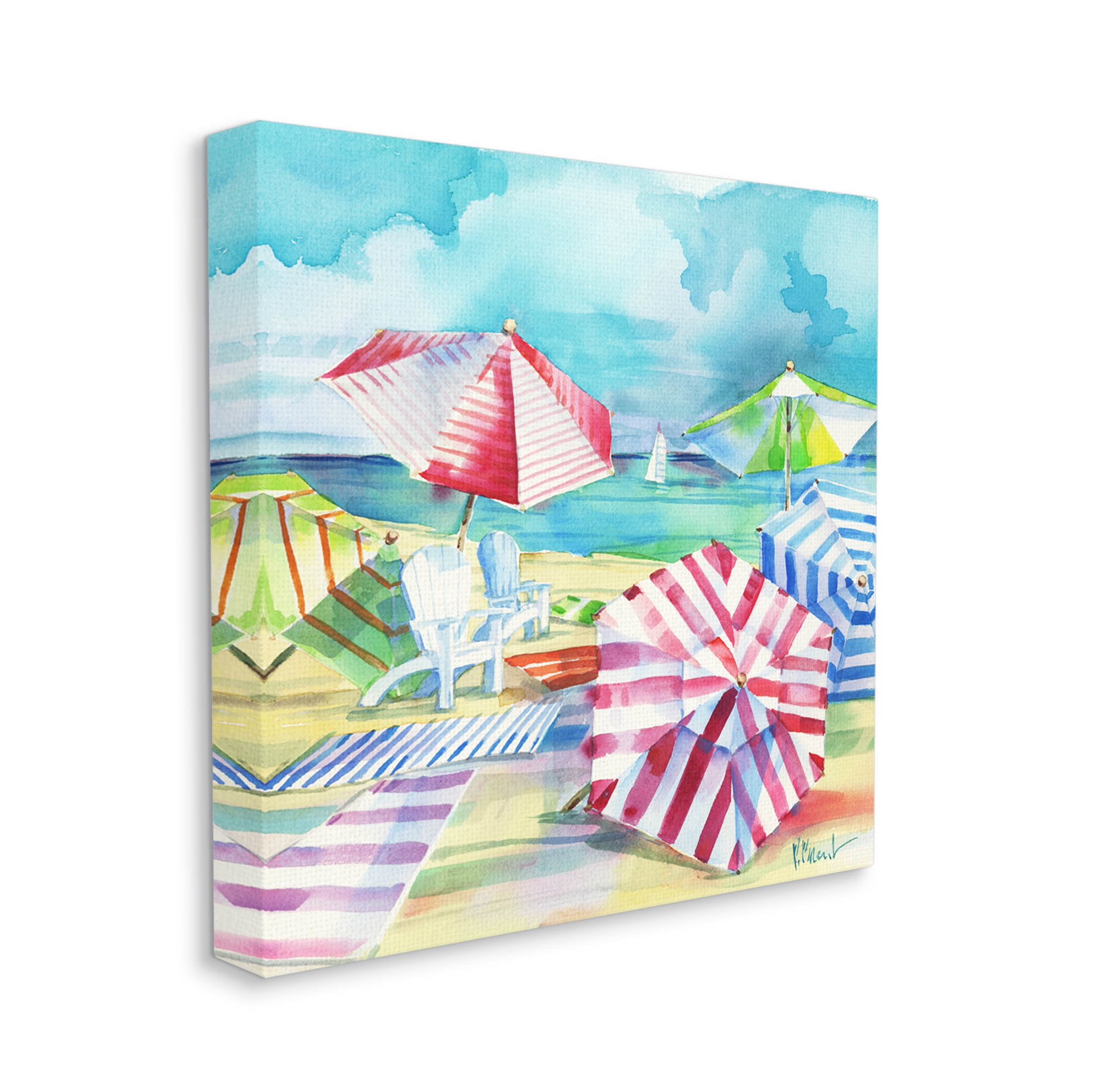 Stupell Industries Ventura Beach Stripped Umbrellas Painting Gallery Wrapped Canvas Print Wall Art, Design by Paul Brent