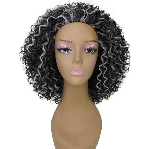 LUXLUXE Vale Curly Layered 12 in Long Half Wig No Lace Wig, Heat Resistant Fibers, 16  Shades of Natural, Dip Dyed, & Blended Colors