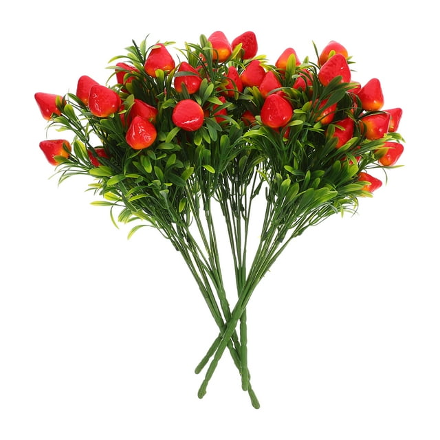 5 tallos de fresa artificiales, pequeñas ramas de fruta falsa, arreglo de fresas artificiales para el hogar, 27 x 21 x 0,9 cm