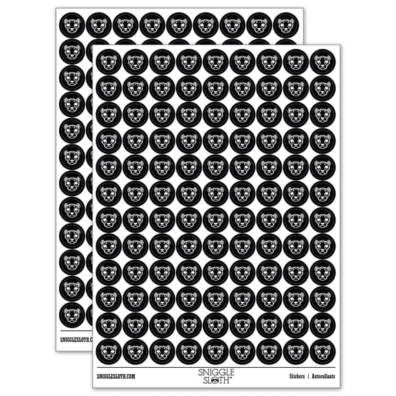 Spotted Cheetah head Round Sticker Set - Black - Gloss Finish - 0.50" Size