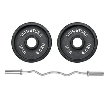 BalanceFrom EZ Curl Bar Set with 4FT Bar and Pair of 2.5LB, 5LB, or 10LB Ribbed Iron Plates – Black or White, Strength Training Kit for Home Gym