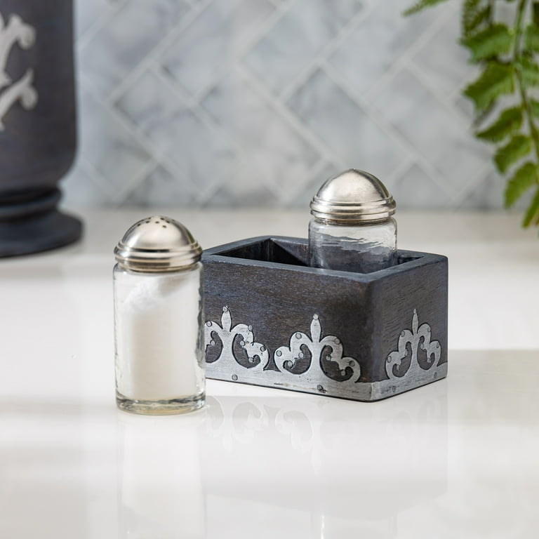 Gerson Gray-washed metal-inlay salt & pepper set - Walmart.com