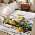 thumbnail image 4 of Spring Floral Area Rugs 3'x5', Washable Small Throw Rugs for Living Room Bedroom, Yellow Roses Flowers Leaves Farmhouse Wooden Indoor Outdoor Rug Non-Slip Low Pile Carpet Runner Reversible Floor Mats, 4 of 8