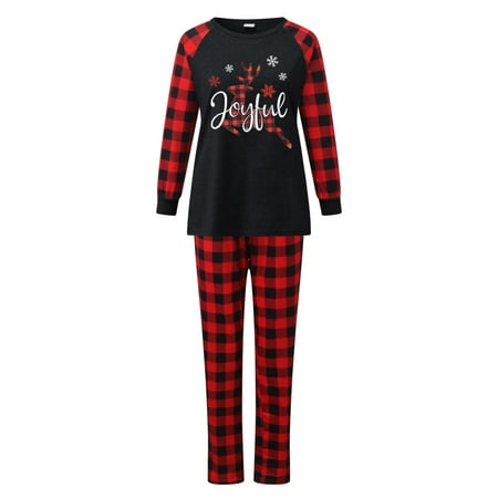 

Christmas Gifts Parent-Child Warm Christmas Set Plaid Printed Home Wear Pajamas Two-Piece Mother Set Polyester Black M