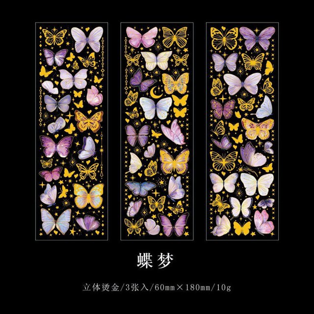 3 hojas de pegatinas de mariposa con purpurina, calcomanías decorativas impermeables para diario, cuaderno de recortes, diario, planificador
