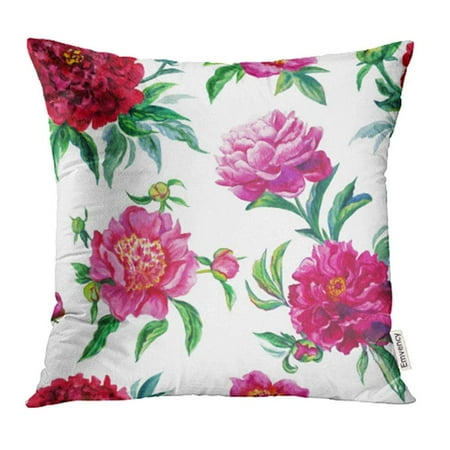 Pink And White Cushions ARHOME Green Beautiful Watercolor Pattern of Burgundy and Pink Peonies on White Red Pillowcase Cushion Cover 18x18 inch ()