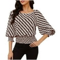 thumbnail image 2 of TMOYZQ Women's Crop Top Striped Crew Neck Short Sleeve Blouse Shirred Ruffle Peplum Blouse Tops, 2 of 9