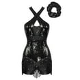 thumbnail image 1 of Yeahdor Justaucorps de Danse Latine avec Couvre-Chef Tango Rumba Cha, Uniforme de Danse Cheerleading Noir TTG, 1 of 6