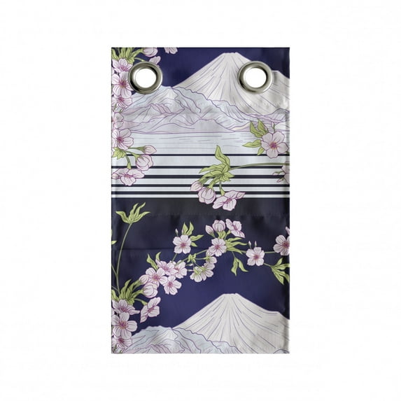 Floral Hanging Pocket Organizer, Japanese Blossom Sakura and Mount Hill, Printed Polyester Storage Bag with Pockets, 9" x 16", Indigo Pale Pink