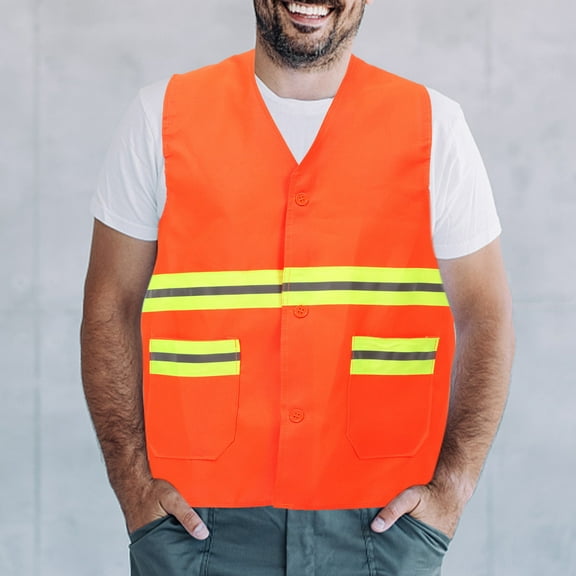 Phenofice Construction Worker Vest Orange Fabric 1Pcs