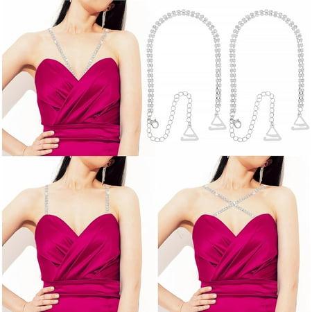 Papapt 2Pairs Rhinestone Bra Straps  Wedding Dress Straps for Strapless Dress  Shiny Crystal Shoulder Chain Rhinestone Lingerie Strap Decorative Bra Straps for Women Dress Accessories Jewelry Silver