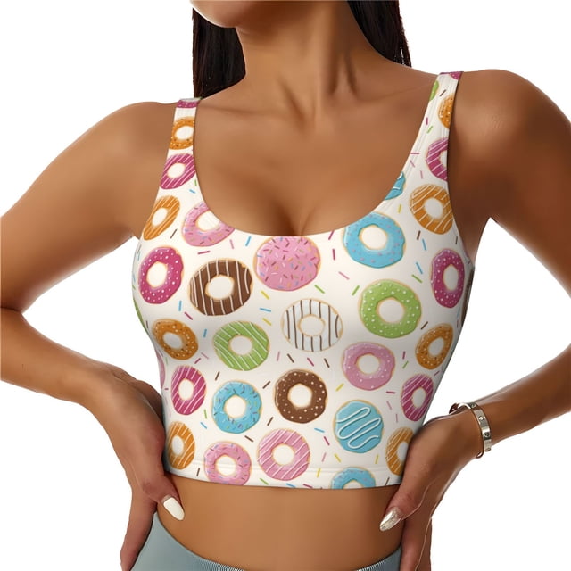 Balery Colorful Donuts Sujetadores deportivos con espalda cruzada para mujer, acolchados, sin costuras, de alto impacto, ideales para yoga, gimnasio, entrenamiento y fitness.-Small