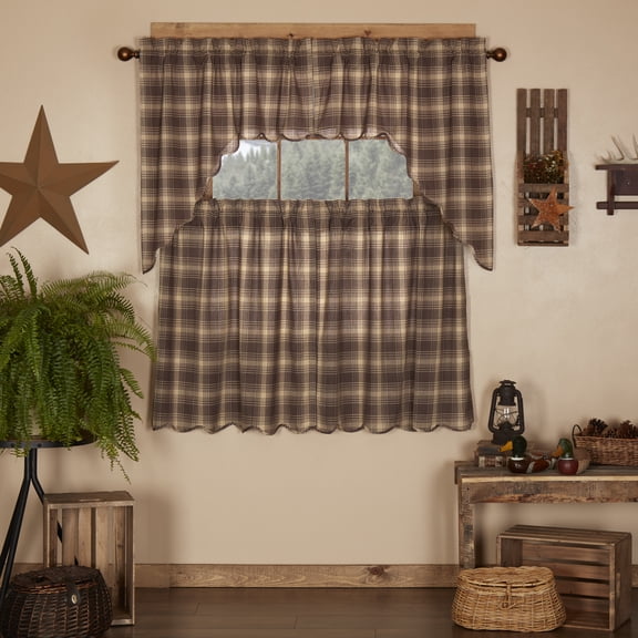 VHC Brands Dawson Star 4 PC Woodland Brown Curtain Set (2 Swag 36x16 and 2 Tier 36x36)