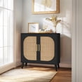thumbnail image 3 of 31.5 Inch Farmhouse Sideboard Cabinet Rattan Doors Metal Handles EPA Particleboard 4 Shelves Accent Storage Cabinet With Anti Tip Kit（Black）, 3 of 7