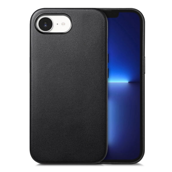 Dteck for iPhone 16e Case, Compatible with MagSafe, Preminum PU Leather Shockproof Cover with Metal Buttons Camera Bump Frame,Slim Anti-Fingerprint Protective Case,Black