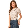 thumbnail image 1 of INSPIRE CHIC Women's Puff Sleeves Turndown Collar Button Down Floral Blouse, 1 of 6