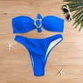 thumbnail image 2 of XAOFW Women's Swimsuit Sets Solid Color High Waist V Neck Bandeau Top And Bottoms Bikini Swimsuit Two Piece Swimwear Swimming Lessons Soft Breathable Beachwear, 2 of 3