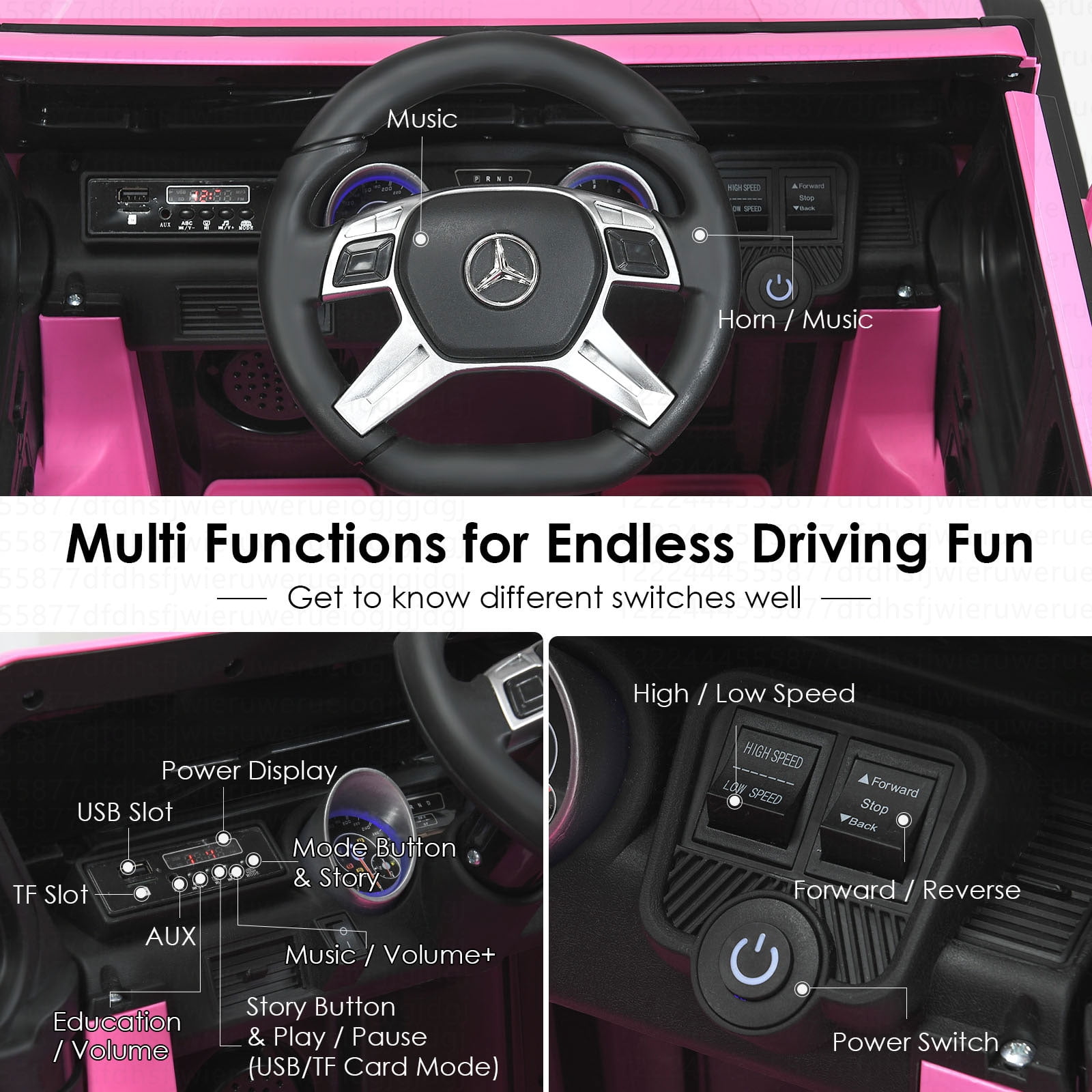 Costway Mercedes Benz 12V Electric Kids Ride On Car RC Remote Control W/Trunk Pink