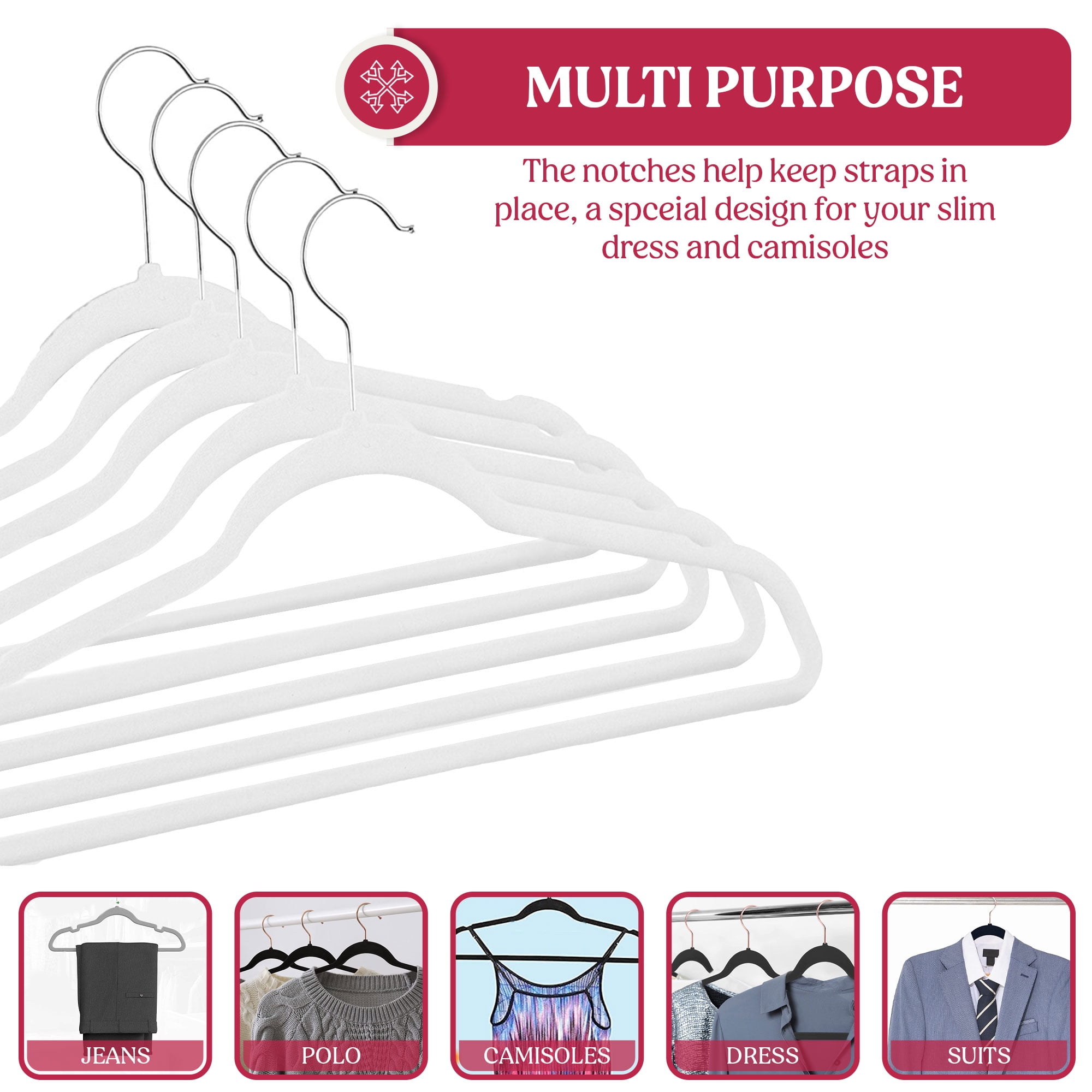 Lux Decor Collection Velvet Hanger 50 Pack - Clothing Hangers Non Slip, Heavy Duty Hanger 360 Degree Rotatable Hook - White