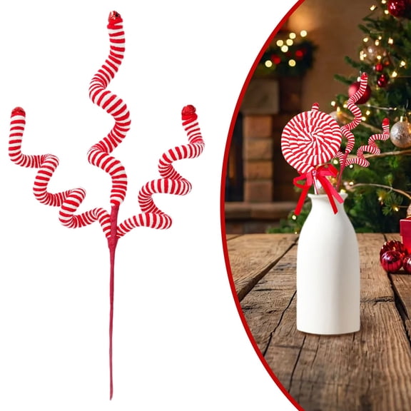 Twisted Stick Flower Branch Diy Decoration Red and White Striped Decoration Picks Yarn Bell Lollipop Stems for Christmas Tree Diy Wrapping Holiday Craft Centerpieces Wreaths and Diy