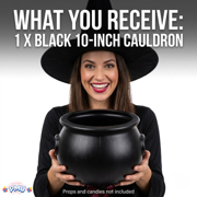 PMU Halloween Cauldron 10 Witch Plastic Cauldron bowl Black, For Halloween Décor