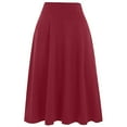 thumbnail image 5 of vigerkar Women's Elastic High Waist Casual Solid Knee Length A-line Stretchy Midi Skirt Red, S, 5 of 5
