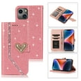 thumbnail image 1 of Shining Wallet Case for iPhone 14 Plus with Card Slots Holder Kickstand Flip Folio Cover, Sparkle Bling PU Leather Diamond Heart Love Magnetic Clasp Stylish Case for Women Girls, Pink, 1 of 6