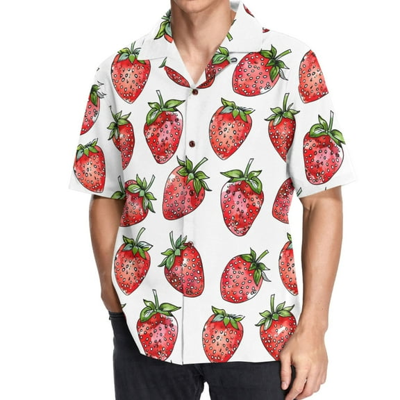joogoo Men's Hawaiian Shirt Strawberry Short Sleeve Casual Button Down Shirts M