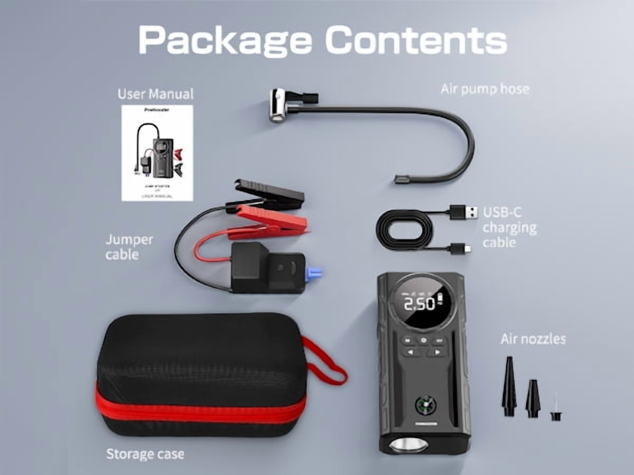 Jump Starter with Air Compressor, 3500A 150PSI Jump Starter Battery Pack (for All Gas/Up to 10L Diesel Engines), 12V Portable Car Battery Jump Starter with 3 Modes Light and LCD Display