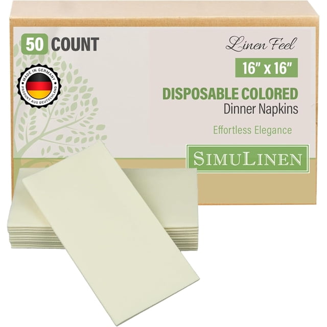 Colored Napkins - CHAMPAGNE - Decorative Dinner Napkins - Cloth Like and Disposable - Elegant & Durable - Soft & Absorbent - Versatile 16"x16" - Packaged for Easy Storage - Box of 50 - by SimuLinen