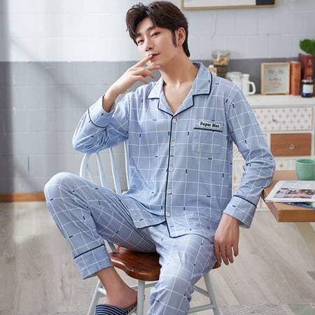 

DanceeMangoo Autumn Winter Men Sleepwear Set Long Sleeve Male Pajama Set Father Pure Full Cotton Pajamas for Men Underwear Clothes Home Wear