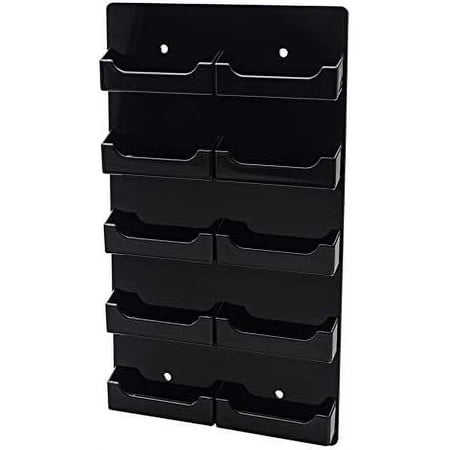 Business Card Holder 10 Pocket Display Coat Check Ticket Vouchers Gift Or Gym Membership Wall Mounting Space Saver Black Media Badge