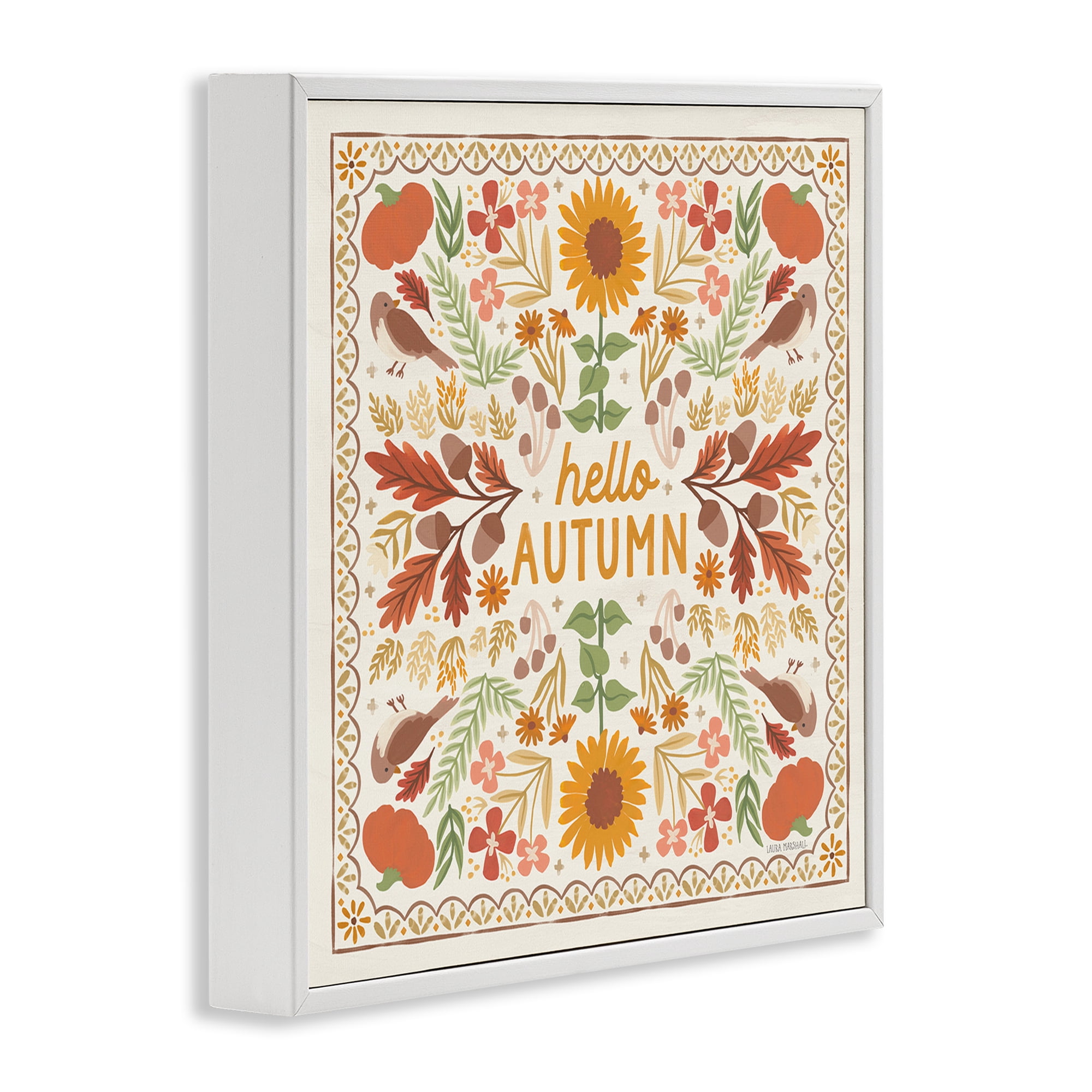 Stupell Industries Hello Autumn Pattern Landscape Painting White Framed Art Print Wall Art, 12 x 12