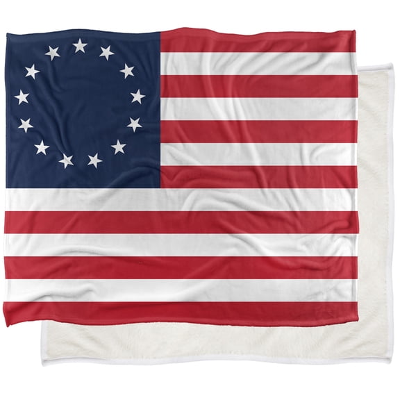 Betsy Ross Flag Silky Touch Sherpa Back Super Soft Throw Blanket, 50"x60"