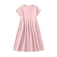 thumbnail image 5 of 2026 Summer Dress for Women Casual Cotton Linen Midi Sundress with Pockets V Neck Short Sleeve Aline Beach Dresses Fashion Trendy Outfits Loose Fit Lightweight Dresses for Ladies, 5 of 9