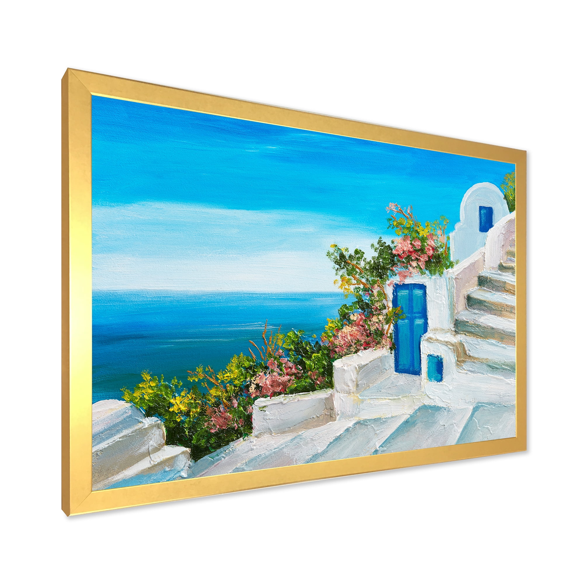 Designart 'House With Colorful Flowers Near The Sea IV' Nautical & Coastal Framed Art Print