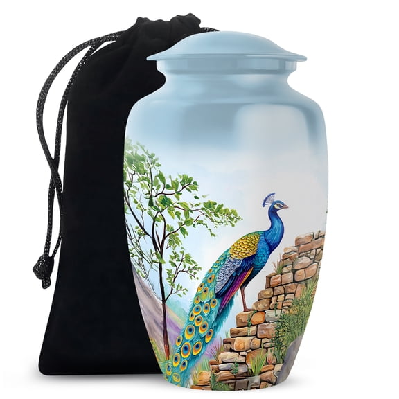 Peacock Large Memorial Urn For Mother, Purple Urn For Adult Male, 10-inch Decorative Cremation Urns For Ashes For Women, Blue Burial Urns For Human Ashes Adult Man