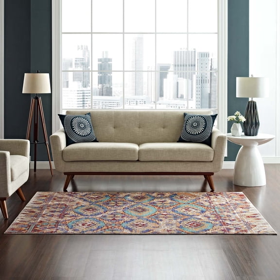 Modway Centehua Distressed Southwestern Aztec 8x10 Area Rug in Multicolored