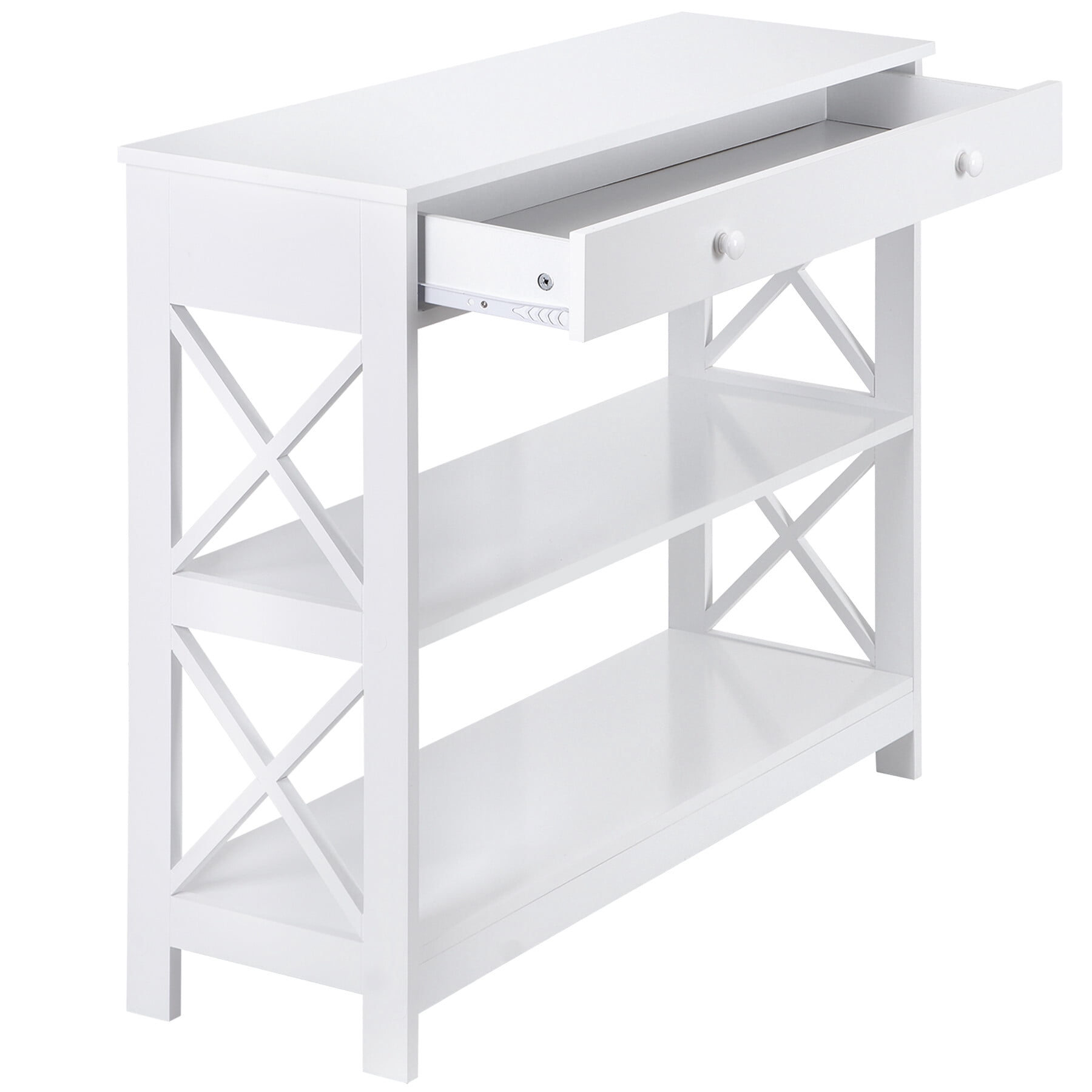 ZENSTYLE End Table Sofa Side Storage Shelf Living Room Bedroom Furniture 3 Tier X-Design White
