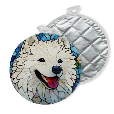 

2 PCS Pot Holders for Kitchen Potholders Sets with Hook for Oven Cooking Baking Happy White Samoyed Dog