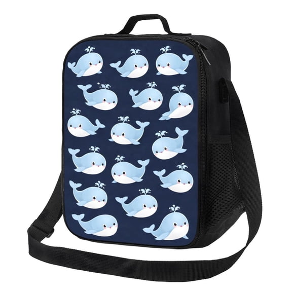 Cute Whale Ocean Lunch Bag Insulated Thermal Box with Shoulder Strap & Handle for Work and Picnic