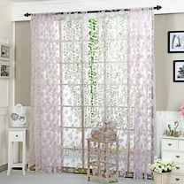VerPetridure Green Leaf Pastel Flower Curtain Purple Flower Sheer Curtain Tulle Window Treatment Voile Drape Valance 1 Panel Fabric