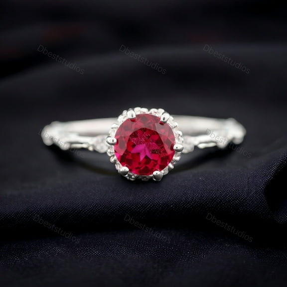 Elegant Pink Ruby Women Ring Sterling Silver Bridesmaid Jewelry Dainty Diamond Stacking Ring Art Deco Personalized Gift Unique Proposal Ring